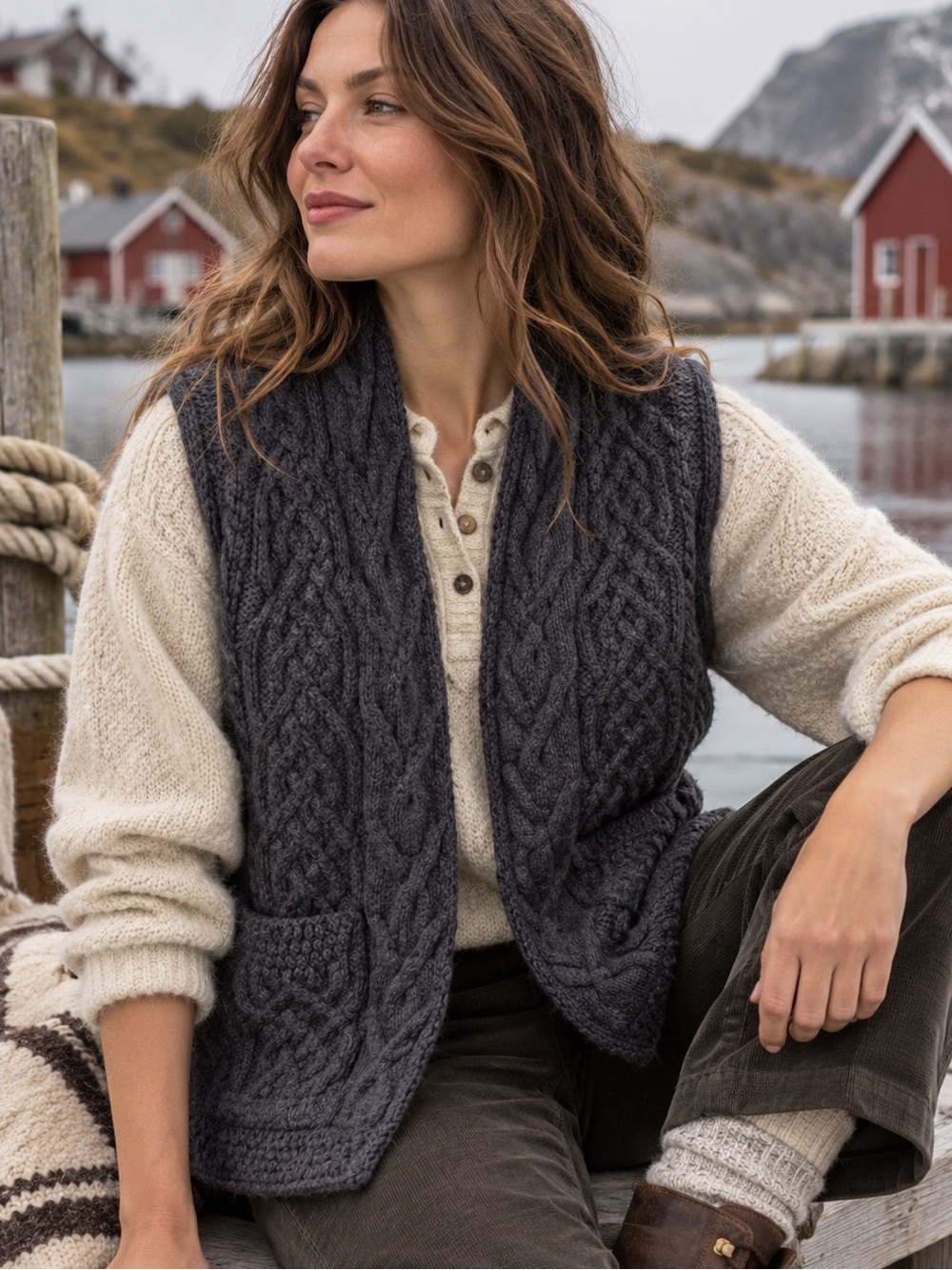 Aran Woollen Mills Cable Knit Vest Gray XS 100% Merino Wool Irish Fisherman Core